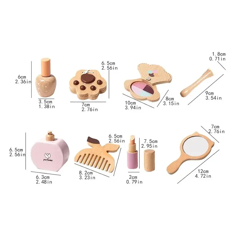 Детски Дървен Козметичен Комплект GINGER HOME, Гримове за Ролева Игра, Чантичка, Монтесори