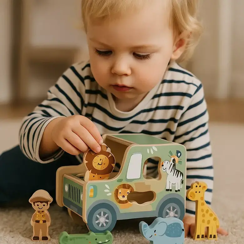 Дървена играчка сортер - Джип с животни от Tooky Toy