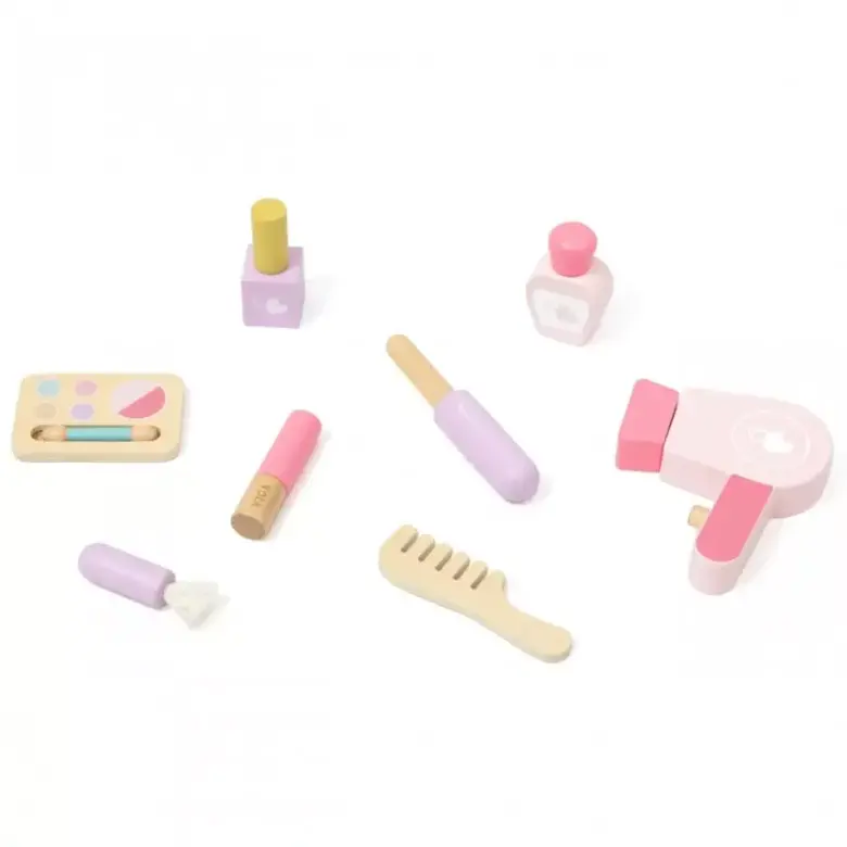 Дървена тоалетка за принцеси с табуретка VIGA Toys – детска гримьорна с огледало и аксесоари