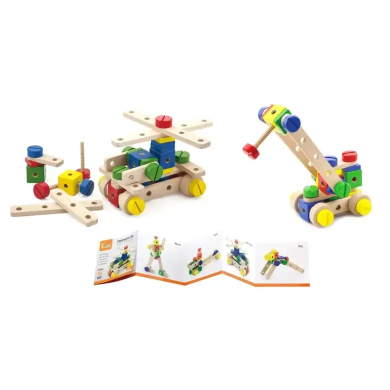 Детски конструктор с гайки 53 части Viga Toys – дървен конструктор с болтове и модели