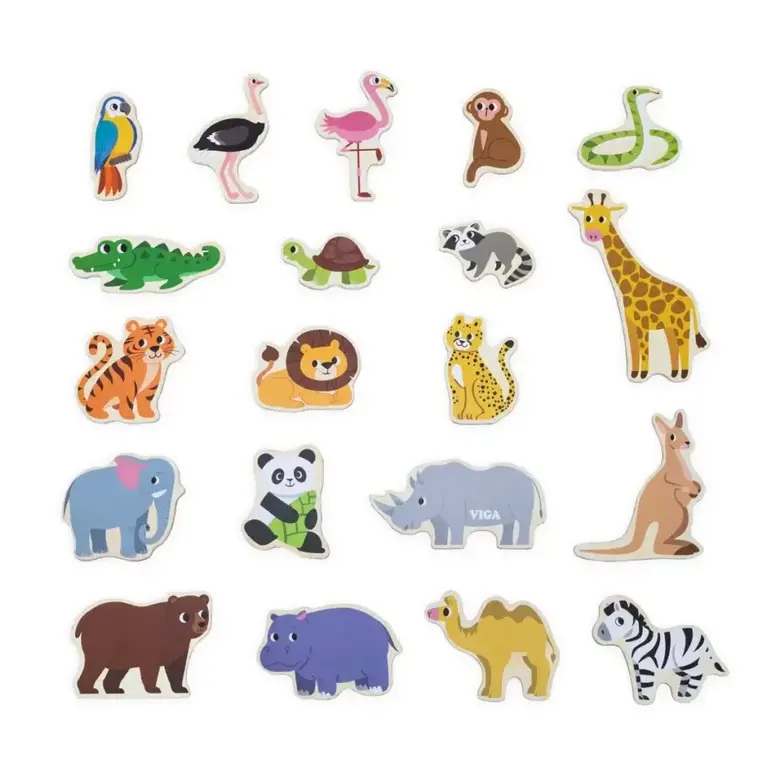 Комплект магнити с фигурки Диви животни 20 части Viga Toys – магнитна игра с животни за деца