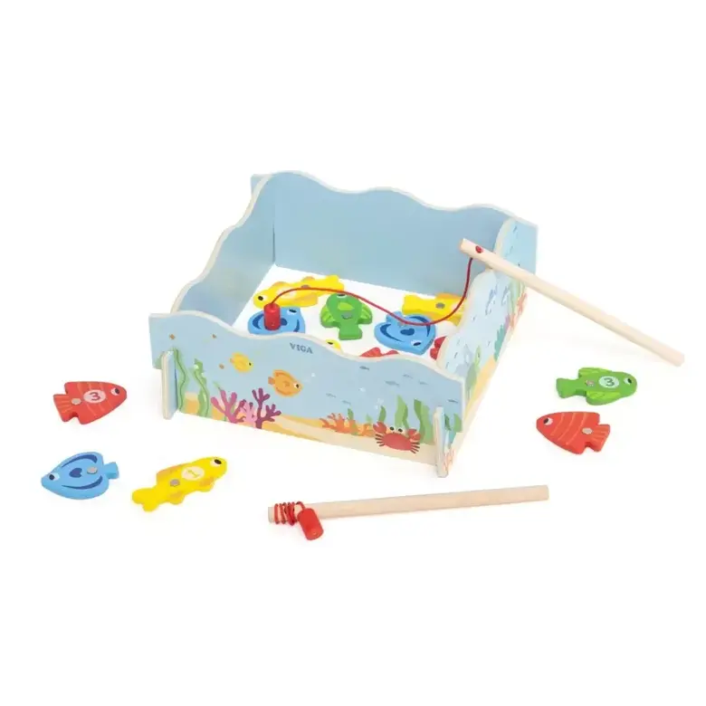 Дървена магнитна игра за риболов – образователна играчка с числа и риби VIGA Toys