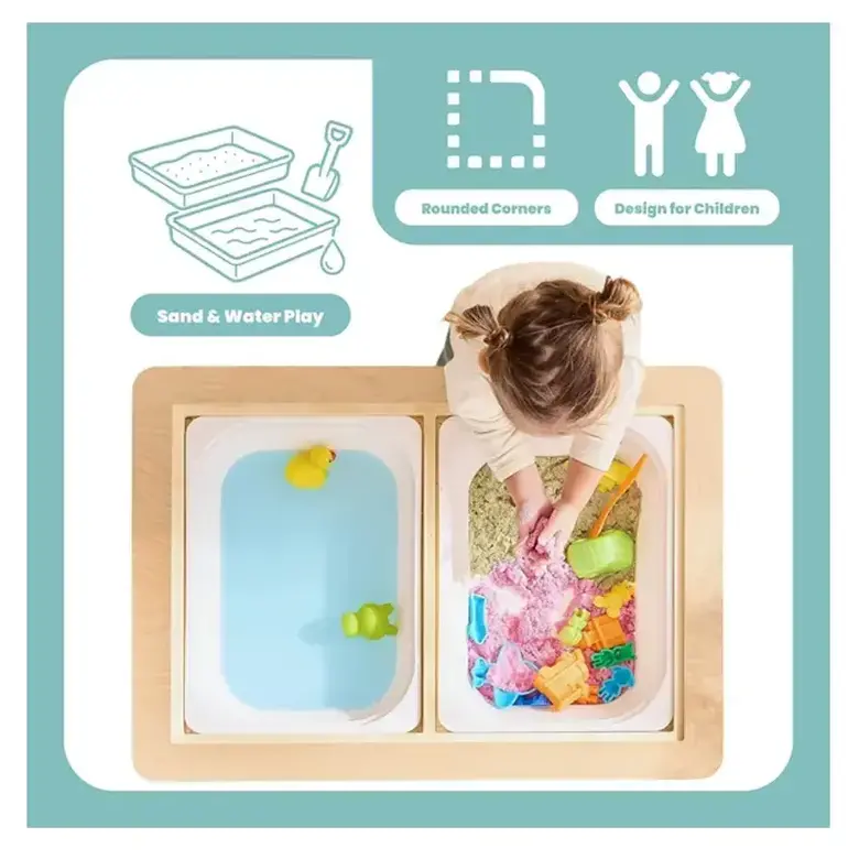 Детска Дървена Масичка за Активна Игра с 2 Столчета GINGER HOME 5 в 1, Дъска за Рисуване, Ролка Хартия и Кутии за Съхранение, 73x50x53.6 см