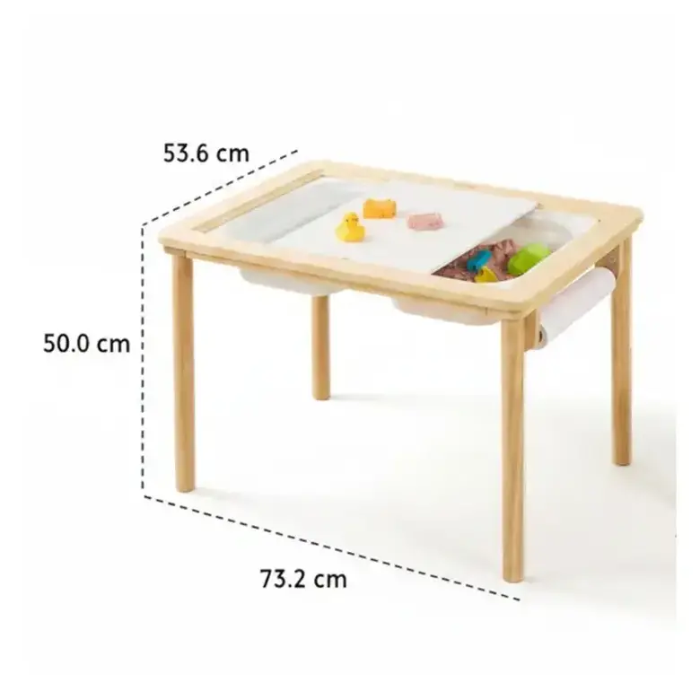 Детска Дървена Масичка за Активна Игра с 2 Столчета GINGER HOME 5 в 1, Дъска за Рисуване, Ролка Хартия и Кутии за Съхранение, 73x50x53.6 см