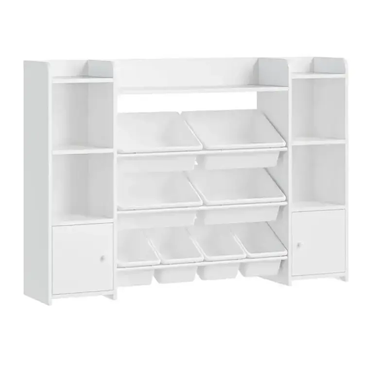 Голям Детски Органайзер GINGER HOME, Бяла Етажерка за Играчки и Книги с 8 Кутии за Съхранение и 2 Шкафа