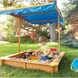 Детски пясъчник GINGER HOME, с регулируемeм, водоустойчив сенник-покривало anti-UV 30, дървен, 112х112 см