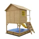 Голяма Детска Къща Ginger Home с Пясъчник и Пързалка, за Игра на Открито в Двора и Градината, Дървена, 258х271.5х291 см.