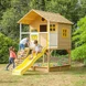 Голяма Детска Къща Ginger Home с Пясъчник и Пързалка, за Игра на Открито в Двора и Градината, Дървена, 258х271.5х291 см.