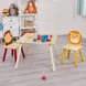 Детски комплект дървена маса с 2 стола за момчета и момичета - ЖИВОТНИ, Ginger Home