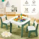 Детска Масичка със Столчета 4 в 1 GINGER HOME, 2 Плота, Черна дъска и Плот за Редене на Конструктори тип LEGO, Forest, Ginger Home