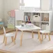 Детска Дървена Маса с 2 Столчета BUNNY, Комплект за Учене, Рисуване, Игра, Хранене, за Детска Стая, Бял,Ginger Home