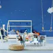 Детска Дървена Маса с 2 Столчета, с контейнер за играчки, конструктори и място за съхранение на книжки - Бяло/Синьо, Ginger Home