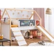 Детско Легло Къщичка GINGER HOME, Монтесори, Двуетажно, Пързалка, Черна Дъска, Подматрачна Рамка 90х200 см