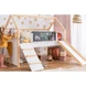 Детско Легло Къщичка GINGER HOME, Монтесори, Двуетажно, Пързалка, Черна Дъска, Подматрачна Рамка 90х200 см