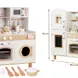 Детска Дървена Кухня GINGER HOME – Винтидж Модел с Електронни Котлони, Светлини, Звуци и Мивка с Течаща Вода, 91×31×90 см