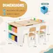 Детска Дървена Маса 3 в 1 GINGER HOME с 2 Столчета, Дъска за Рисуване, Органайзер и Ролка за Хартия, 109x60x55 см