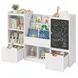 Детски Органайзер за Играчки GINGER HOME с Черна Дъска, Етажерка, 2 Чекмеджета и 6 Отделения, Масивно Дърво и MDF, 140x51x80 см