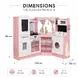 Голяма Детска Дървена Кухня GINGER HOME, Ъглова с Мивка с Течаща Вода, Звук и Светлина, Хладилник, Микровълнова, Пералня, Прозорец, Завеси и Аксесоари, 134x80x99 см