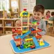 Детски Дървен Паркинг GINGER HOME, Многоетажен Гараж с Асансьор, Хеликоптерна Площадка, Бензиностанция и Автомивка, 50x40x47 см
